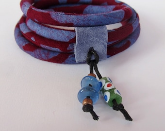 Bohemian bracelet/ batik wrap bracelet/ leather charm