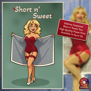 Sabrina Carpenter Short n’ Sweet Poster | Pop Music Wall Art | Cartoon Style Fan Print | Aesthetic Bedroom Decor | Concert Gift Idea