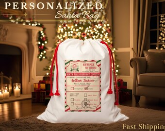 Personalized Christmas Gift Bag – Custom Express Delivery from the North Pole Design with Name, Santa Mail Sack, Reusable Holiday Gift Bag