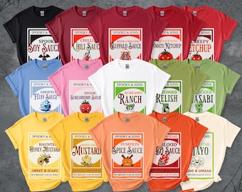 Funny Halloween Group Costume Shirt, Spooky Condiment Sauce Tee, Custom Family Group Halloween Shirt, Matching Friend Group Costume Set