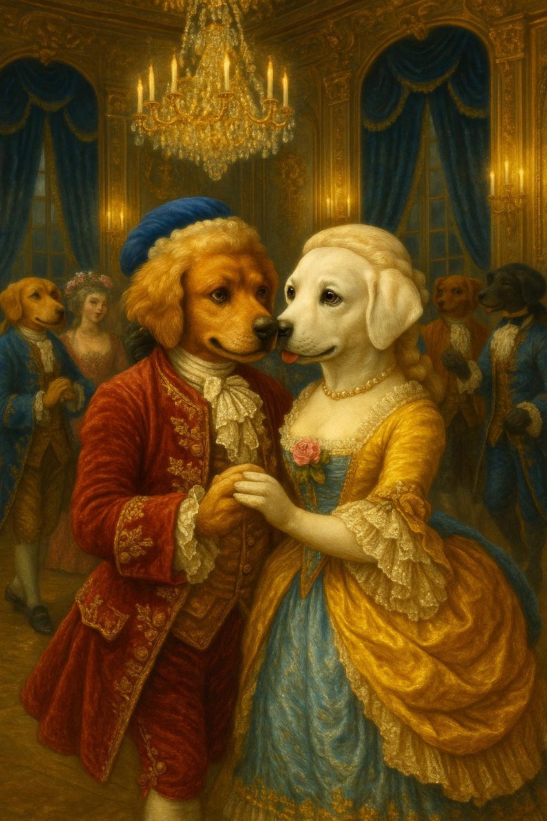 Rococo Dog Art Print: French Aristocrat Canine Couple, Vintage Animal ...