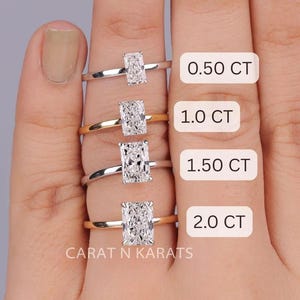 Lab Grown Diamond Solitaire Bridal Ring, 0.5 - 5.0 CT Radiant Cut Diamond Engagement Ring, EF/VS Lab Created Diamond, Comfort Fit Ring Gift