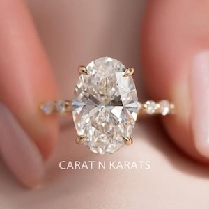 Oval Hidden Halo Engagement Ring, 4.50ct IGI Certified Oval EF-VS Lab Grown Diamond Ring, Unique Side Marquise & Round Pave Style Ring