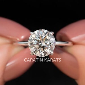1.5 Carat EF Color VS Clarity igi Certificate Round Brilliant IDEAL Cut Lab Grown Diamond Solitaire Engagement Ring, 6 Prong 14k White Gold