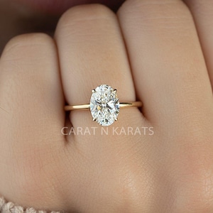 Hidden Halo Engagement Ring, 3 Carat Solitaire Oval Lab Grown Diamond Ring, IGI Certified 14K Yellow Gold Ring For Her, Anniversary Ring