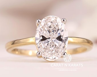 2.0 Carat Oval Lab Grown Diamond Engagement Ring, IGI Certified EF-VS Solitaire Wedding Ring For Women, Anniversary Ring Gift, Two Tone Ring