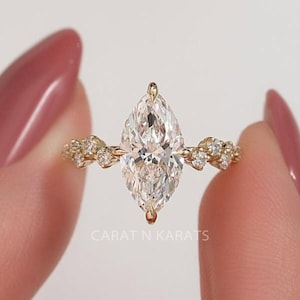 1.0ct Marquise Diamond Engagement Ring Genuine Lab Grown Diamond Anniversary Ring Unique Proposal Ring for Her Six Claw Prong Setting Ring