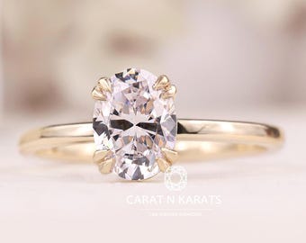 Oval Lab Grown Diamond Engagement Ring, Low Profile Solitaire, Handmade 14K Gold, IGI Certified, Minimalist Fine Jewelry,