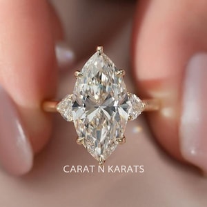 Lab Grown Diamond Ring 3.50CT Marquise Engagement Ring IGI Certified Large Diamond Three Stone Ring Diamond Wedding Ring For Women