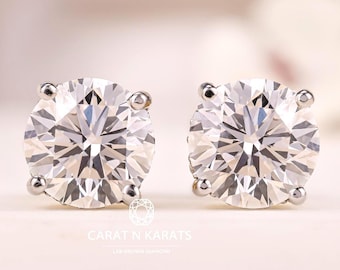 Round Cut Lab Grown Diamond Solitaire Stud Earrings | 14k Gold 6 Prong | Certified Push or Screwback Earrings for Men & Women | Fine Jewelry