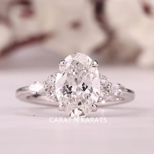 Oval Cut Lab Grown Diamond Engagement Ring, 2.50 CT IGI Certified Oval Cut Lab Created Diamond Proposal Ring, Cluster Wedding Ring For Her
