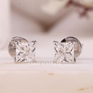 Princess Cut Lab Grown Diamond Solitaire Earrings, Push Back Studs For Her, 0.50 To 5.00 TCW Princess Diamond Earrings, Anniversary Gifts