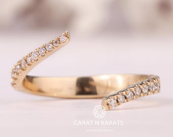Open Cuff Lab Grown Diamond Ring, Adjustable Diamond Band Ring, Minimalist Stackable Ring, Modern Open Ring, Gold Diamond Ring