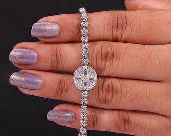 3.0 TCW Lab Grown Diamond Bracelet, Round Diamond Charm Bracelet, White Gold Tennis Bracelet, Luxury Diamond Jewelry Gift for Her