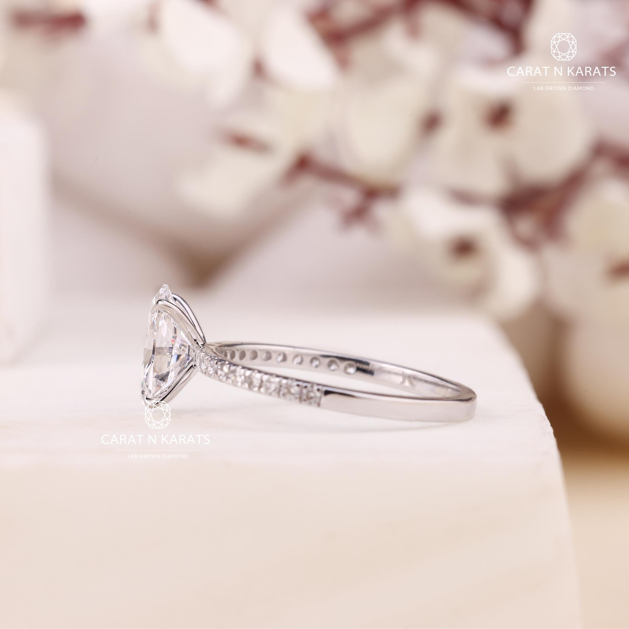 2 CT Oval Cut Lab Grown Diamond Solitaire Accent Ring, 4 Claw 