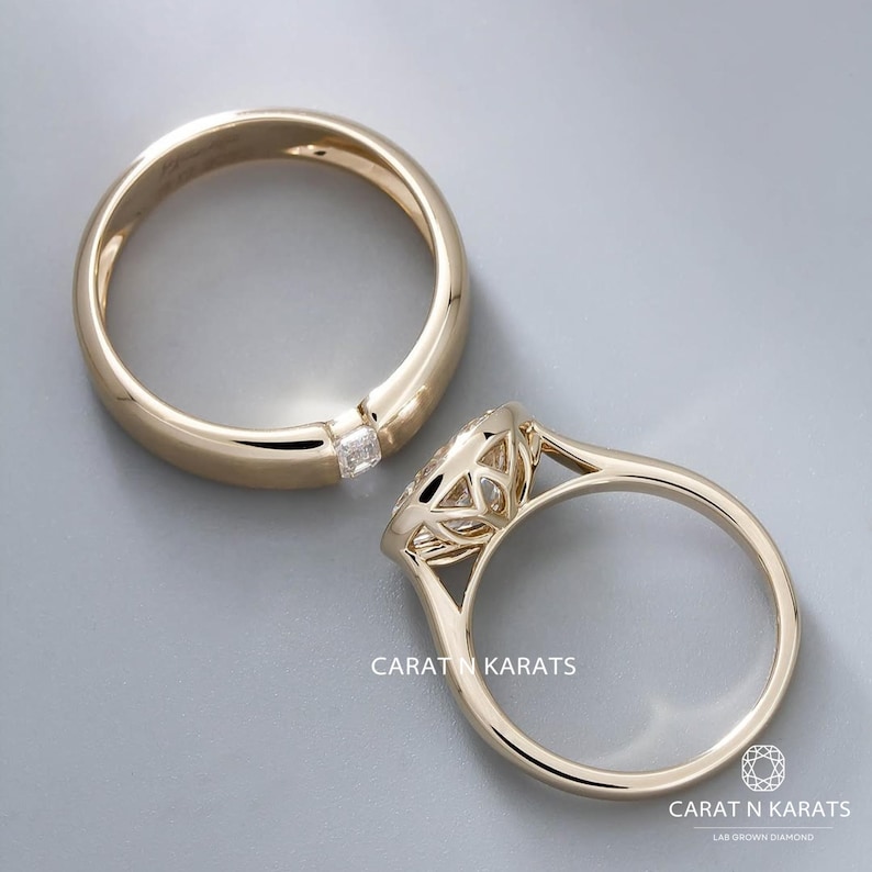 East West Diamond Ring, Bezel Setting 3.0ct Oval Lab Grown Diamond Engagement Ring, Unique Tulip Style Solitaire Ring, 14K Solid Gold Ring