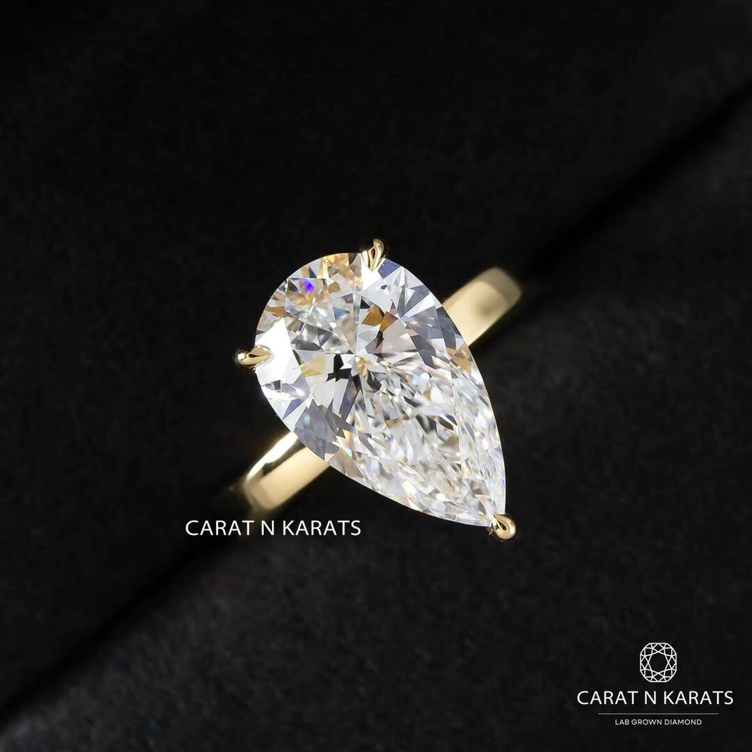 Pear Cut Lab Grown Diamond Ring/ Eco Friendly Diamond Hidden Halo Ring ...