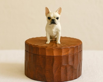 Handmade Wooden Dog Urn｜Small and Large urn | Natural Custom Carved Box with Personalised Dog Figurine From Photo | Pet Keepsake Gift