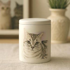Urna grande de cerámica personalizada con retrato de mascota, pintada a mano, para cenizas de perros y gatos | Mascotas de hasta 4.5 kg | Memorial personalizado | Recuerdo de pérdida de mascota | Urna de cremación