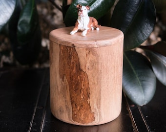 Custom Handmade Wooden Dog Urn for Ashes, Natural Solid Wood Pet Memorial Urn with Custom Pet Figurine from Photo, Eco Friendly