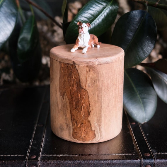Custom Handmade Wooden Dog Urn for Ashes, Natural Solid Wood Pet Memorial Urn with Custom Pet Figurine from Photo, Eco Friendly