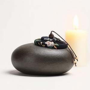 Small Japanese Style Pet Ashes Urn｜Rustic Clay Cremation Jar with Fabric Lid｜Oriental Handmade Ceramic Memorial Keepsake gift for Dog Cat