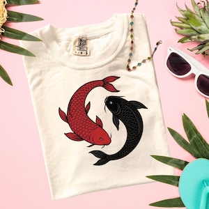 Yin Yang Koi Fish PNG, Red & Black Japanese Carp Design, Asian Symbol of Balance, Digital Sublimation File, Zen Tattoo Art, Harmony Yin Yang