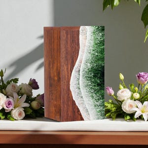 Ocean Wave Cremation Urn | Handmade Wooden Urn for Ashes | Memorial Box | Beach Theme Funeral Urn | Adult Ashes Urn Box