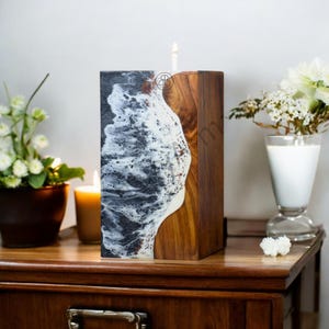 Handmade Ocean Wave Resin Wooden Urn Box | Memorial Keepsake Box | Unique Ashes Storage Box | Eco-Friendly Wooden Cremation Urn | Urns
