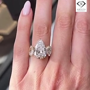 Pear Cut Moissanite Ring Set – Unique Toi et Moi Engagement Ring – 3-Stone Bypass Gold Ring – Teardrop Statement Bridal Ring Set For Her