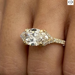 Marquise Moissanite Engagement Ring, Vintage Gold Leaf Diamond Band, Unique Nature-Inspired Wedding Ring, Dainty Bridal Ring For Her