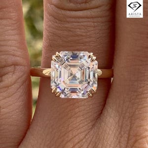 Elegant 3 Ct Asscher Cut Moissanite Engagement Ring, 14K Yellow Gold Solitaire, Custom Handmade Bridal Ring, Unique Wedding Jewelry Gift