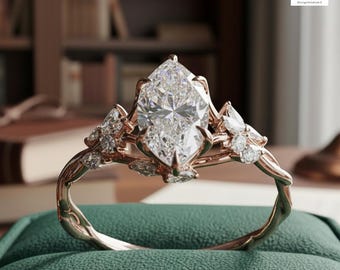 Floral Marquise Schnitt Lab gewachsen Verlobungsring Vintage 14K Gold Lab gewachsen Diamant Ehering Natur inspirieren Ring Versprechen Ring für Frauen