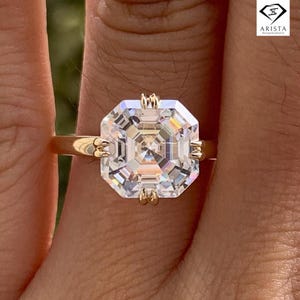 Elegant 3 Ct Asscher Cut Moissanite Engagement Ring, 14K Yellow Gold Solitaire, Custom Handmade Bridal Ring, Unique Wedding Jewelry Gift