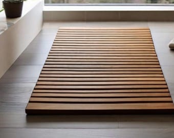 Teak Bath Mat, Handmade Wooden Shower Mat, Custom Size Solid Wood