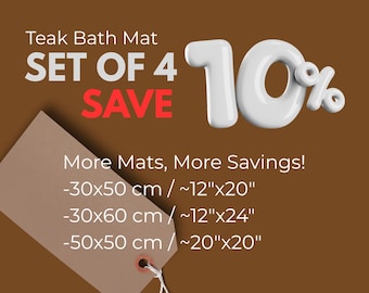 Juego de 4 alfombrillas de ducha de teca para spa. Alfombrillas de baño de madera. ¡Ahorra un 10%!