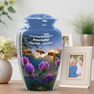 Bee Customized Urn - Small Funeral Urns - Decorative Urns for Adults - Personalized Urns for Ashes - Custom Engraved Urn - Large Urn for Dad