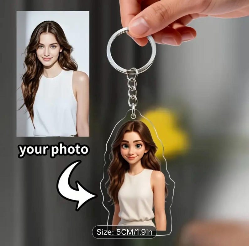 Custom Photo Cartoon Animation Style Keychain - Personalized Keychain ...