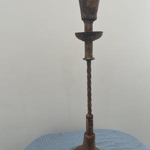 Vintage Antique Rustic Iron Candle Holder | Tall Antique Metal Candlestick | Handcrafted Decor Piece
