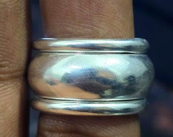 Handmade Sterling Silver Chunky Dome Ring, Wide Band, Boho Hippie Style
