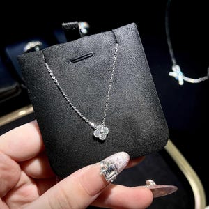 Clover Moissanite Necklace, Solid 925 Sterling Silver, 18K White Gold Plated, Adjustable Chain, Dainty Gift for Her image 5