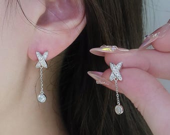 Moissanite Earrings, Solid 925 Sterling Silver Earrings, Dangly Earrings, Hypoallergenic Earrings, Gift For Teenage Girls, Anniversary Gift