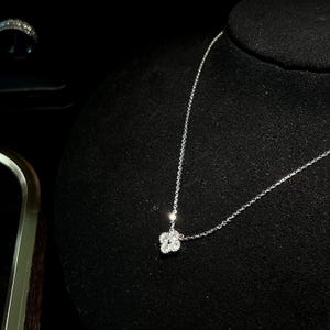 Clover Moissanite Necklace, Solid 925 Sterling Silver, 18K White Gold Plated, Adjustable Chain, Dainty Gift for Her image 6
