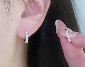 Moissanite Earrings, Solid 925 Sterling Silver Earrings, Huggie Earrings, Hoop Earrings, Hypoallergenic Earrings, Gift For Teenage Girls