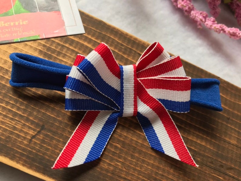 Red white and blue bow headband