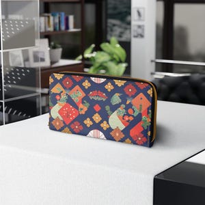 Japanese Pattern Zipper Wallet, Original Design with Traditional Japanese Motifs, Stylish Coin Purse, Unique Card Holder, Trendy Money
