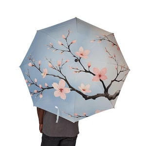 Semi-Automatic Foldable Umbrella with Cherry Blossom Design, Japanese Style Umbrella, Floral Compact Umbrella, Sakura Blossom Parasol,