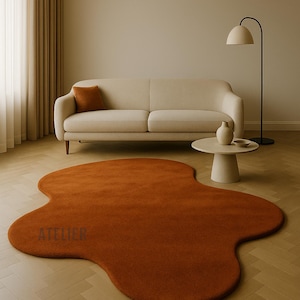 Amoeba Hand Tufted Area Rug in Copper Color made in wool size 8x10, 9x12 , 10x14 , 12x15 for living room , Bedroom , oversize rugs .