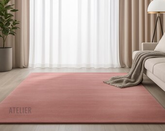 Tappeto in lana rosa annodato a mano: arredamento moderno e geometrico per camera da letto e soggiorno