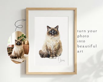 Custom Cat Watercolour Portrait | Personalised Pet Portrait | Pet Illustration | Cat Lover Gift | Pencil Outline Hand Painted